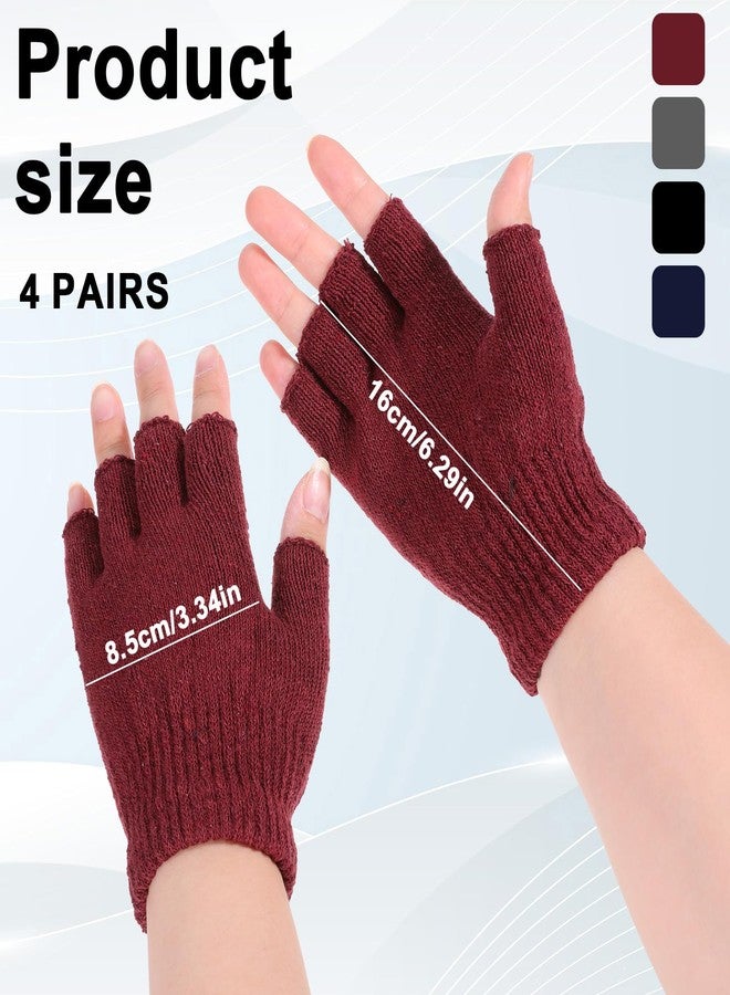 Exircy 4 Pairs Fingerless Gloves for Women & Men Winter Warm Finger Gloves Touchscreen Black Knit Mittens Typing Writing Half Finger Glove for Working - Image 2